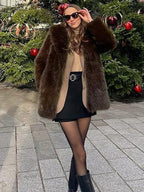 Flowering Girl Women Lily Faux Fur Fur Jacket Mid-length Warm Coat