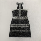 Nelly Pearl Rhinestone Halter Mini Dress In Black