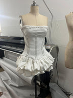 regina strapless puffy mini dress in off-white