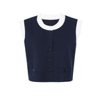lyuba Two Tone Cropped Sleeveless Cardigan & Knit Skirt