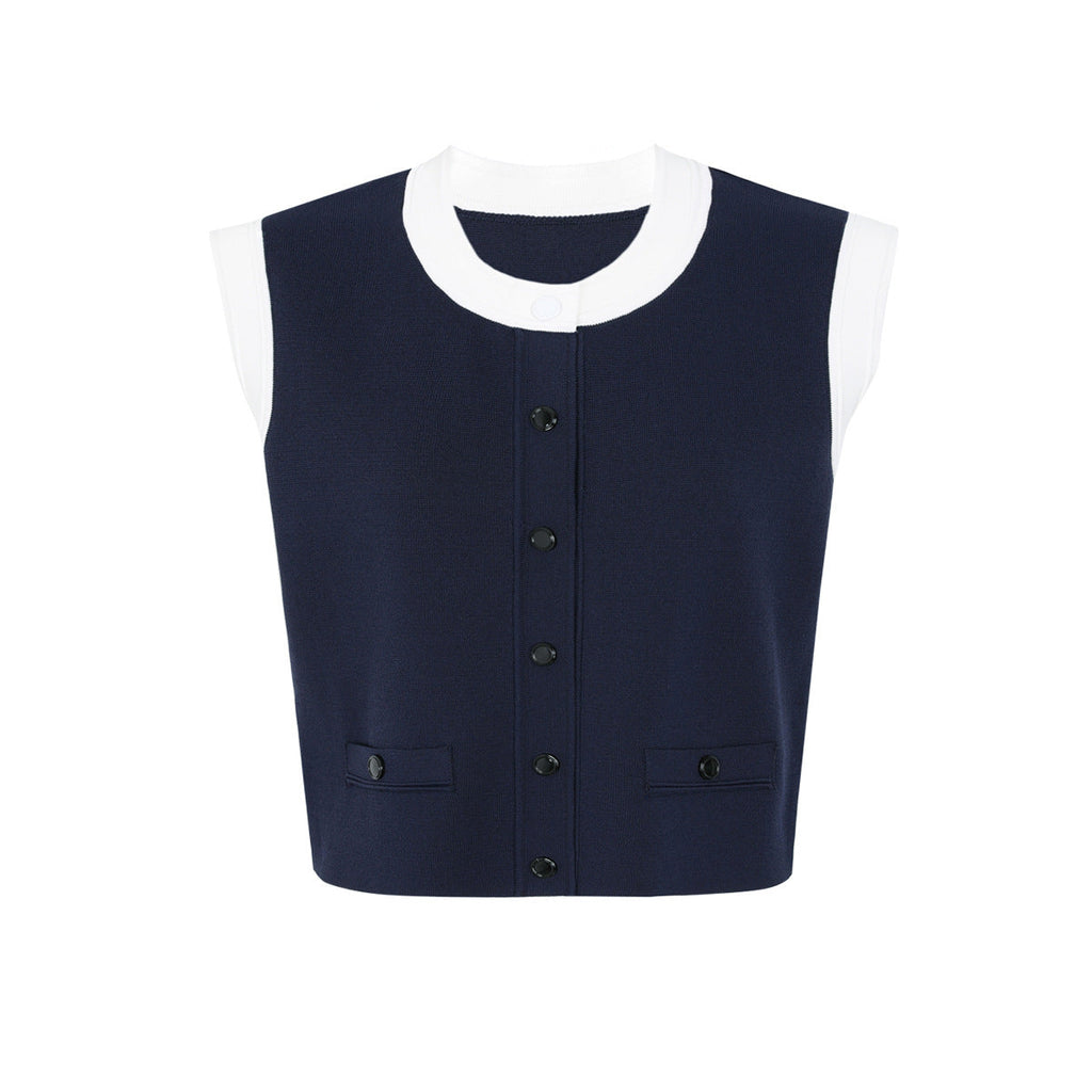 Lyuba Two Tone Cropped Sleeveless Cardigan & Knit Skirt
