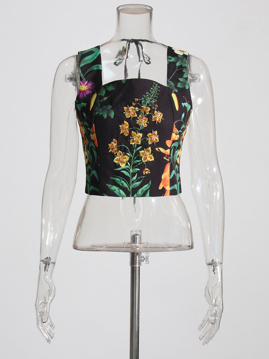 Flowering Girl Women Flower Print Two Pieces Set