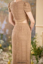sharon appliqué hollow maxi dress in brown