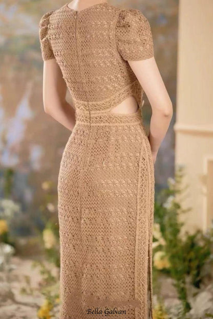 sharon appliqué hollow maxi dress in brown