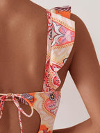 v-neck floral print ruffle bikini