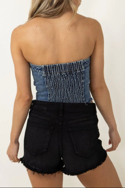 Flowering Girl Women 8-Button Denim Tube Top In Blue