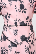 Flowering Girl Women v-Neck Satin Floral Midi Dress In Pink