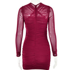 Flowering Girl Women LONG SLEEVE RUCHED MESH DRESS IN WINE