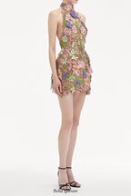 Flowering Girl Women ursula floral print Halter Neck Mini Dress