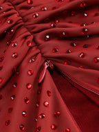 Flowering Girl Women Diamond embellished pleated Midi Dress in merlot