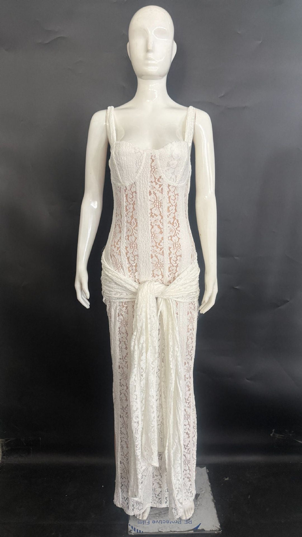 Flowering Girl Women Corset Lace Maxi Dress with Draped Sash