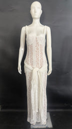 Flowering Girl Women Corset Lace Maxi Dress with Draped Sash