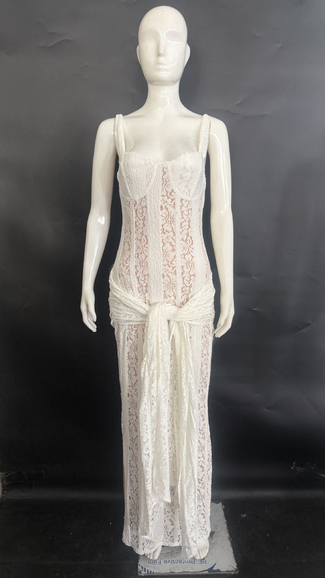 Flowering Girl Women Corset Lace Maxi Dress with Draped Sash