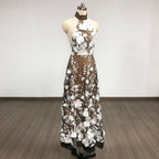 alyssa black Halter Floral Embroidered Midi Dress