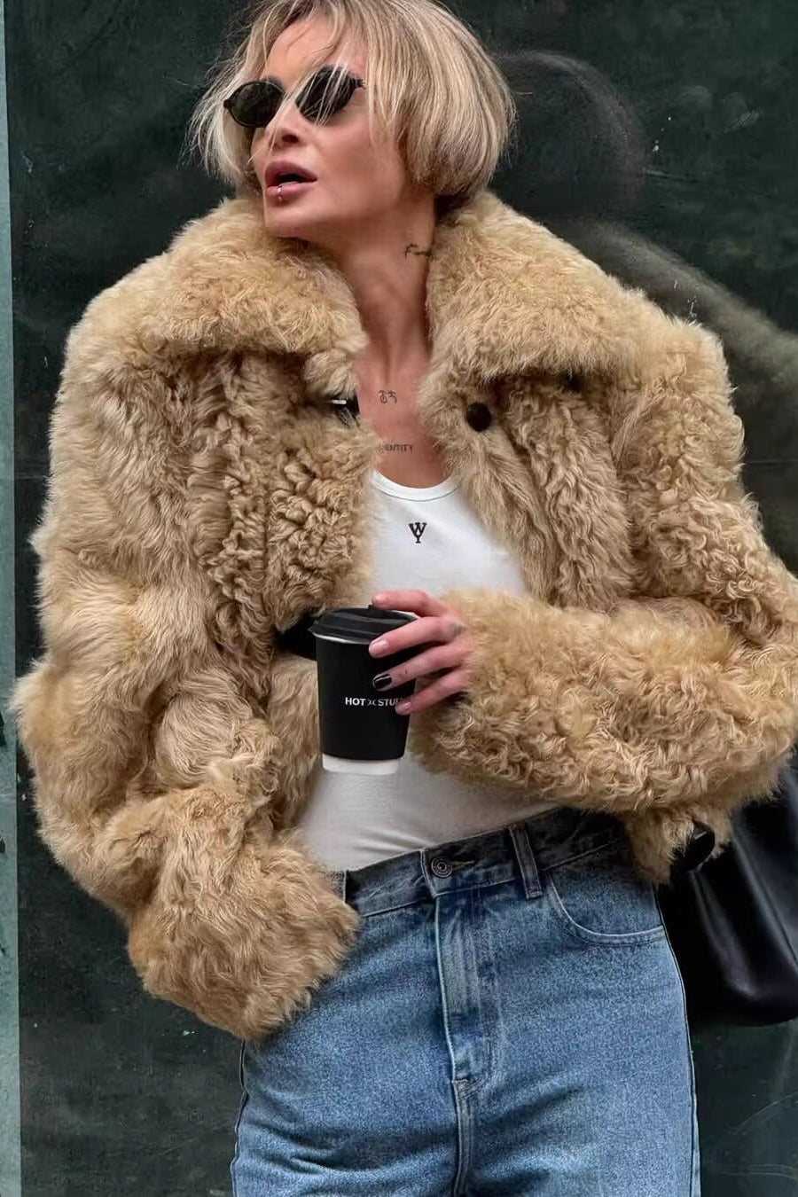 Flowering Girl Women faux fur all-in-one jacket in dark brown