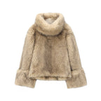 Flowering Girl Women faux fur short coat in pale brown