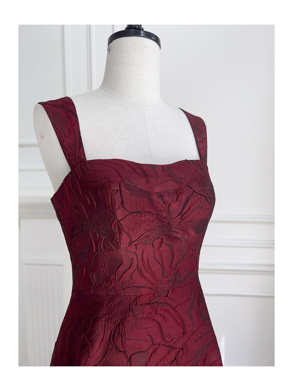 Burgundy Jacquard Camisole Midi Dress