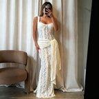 Flowering Girl Women Corset Lace Maxi Dress with Draped Sash