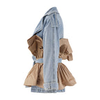 Flowering Girl Women Patchwork Ruffle Denim Tunic Coat