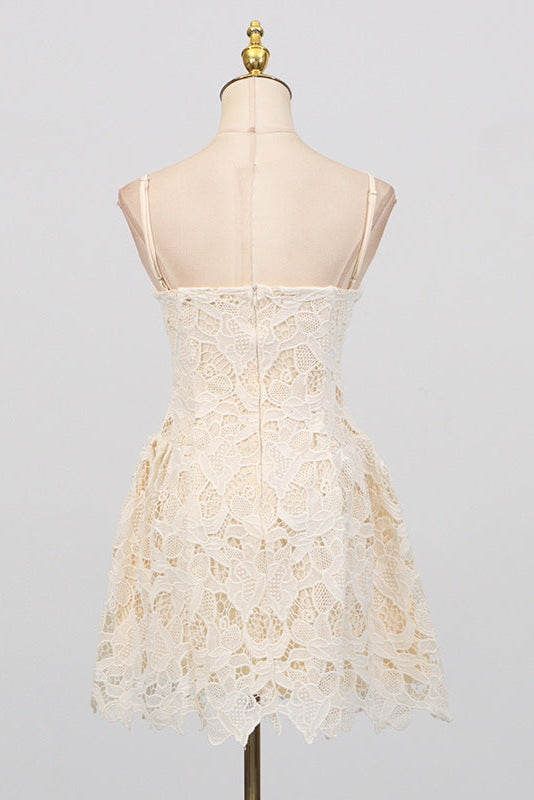 Flowering Girl Women Lace Hollow Sleeveless Mini Dress In Yellow