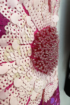 Flowering Girl Women Sequin Flower Embellished Puff Sleeve Midi Dress In Pink