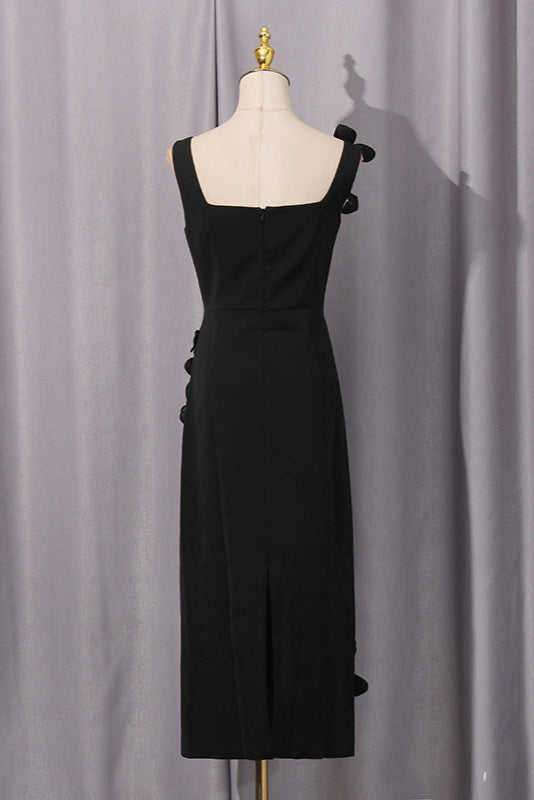 sabrina 3d flower Midi Dress in Black