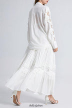 alexandra Splicing Flapped Lace hollow Midi Dress in white