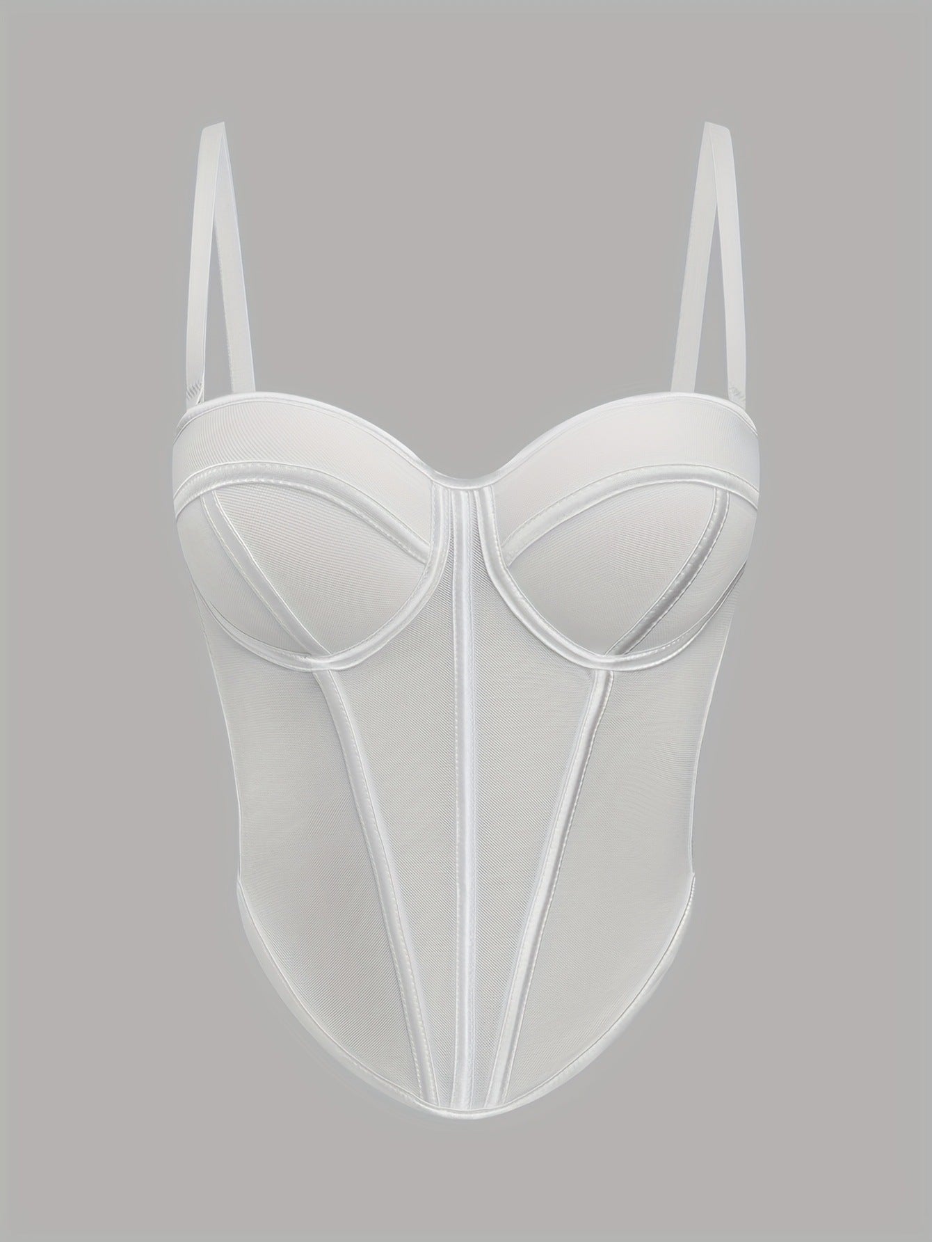 Calista Skin Tone, Fishbone Sexy Mesh Strapless Backless Color-Blocked Waist-Cinching Top