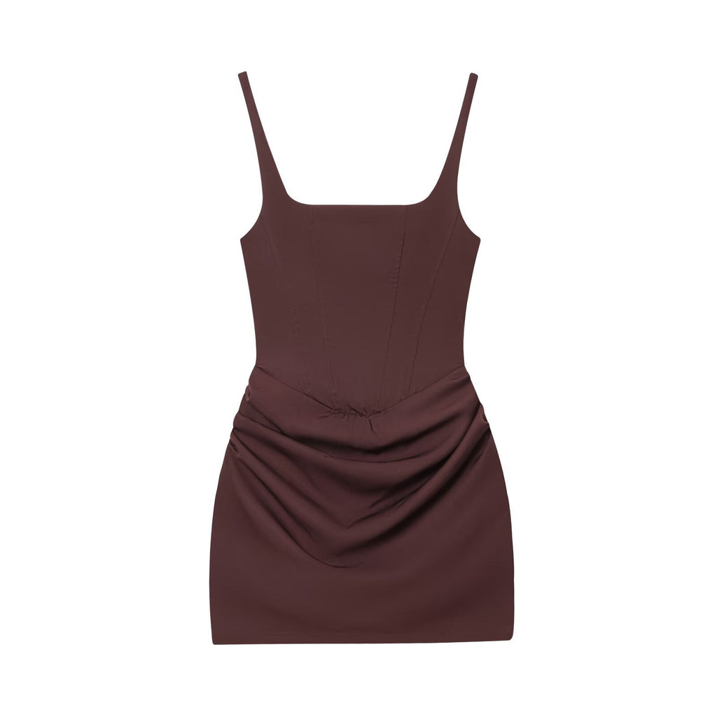 Flowering Girl Women Square Neck Ruched Bodycon Mini Dress