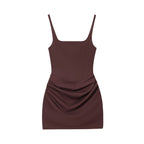 Flowering Girl Women Square Neck Ruched Bodycon Mini Dress