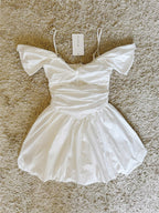off-shoulder waist-cinching cotton puffy skirt with detachable straps