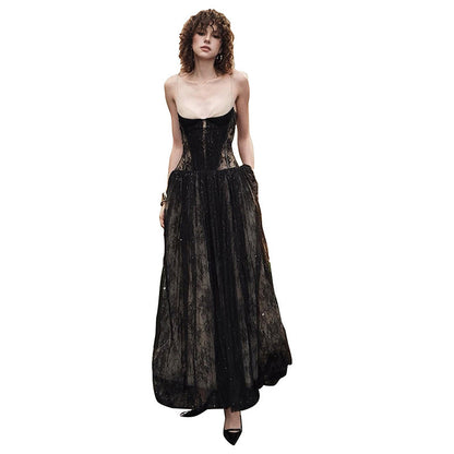 Rose Asymmetrical Waist Spaghetti Strap maxi Dress - Khaki