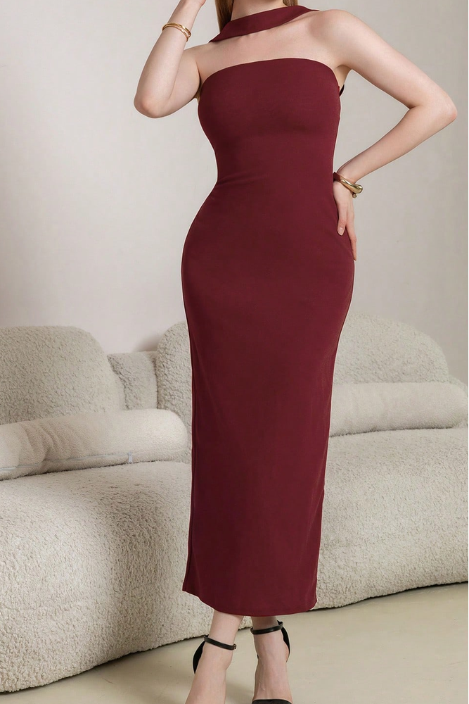 Flowering Girl Women red halterneck suspender red bandeau midi dress