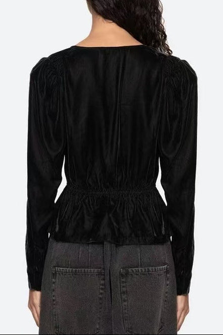 Wallis Black v-Neck Bow Cutout Velvet Top