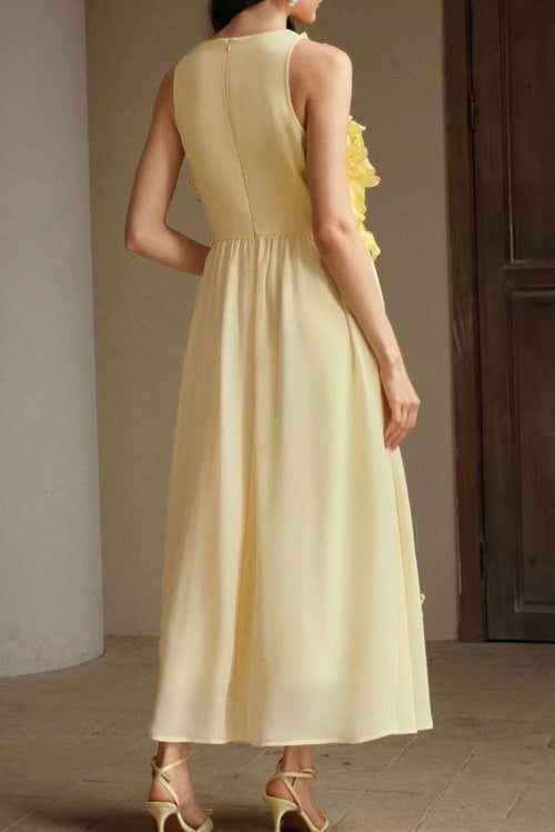 Flowering Girl Women 3d Flower Embellished Sleeveless Maxi Dress In Yellow
