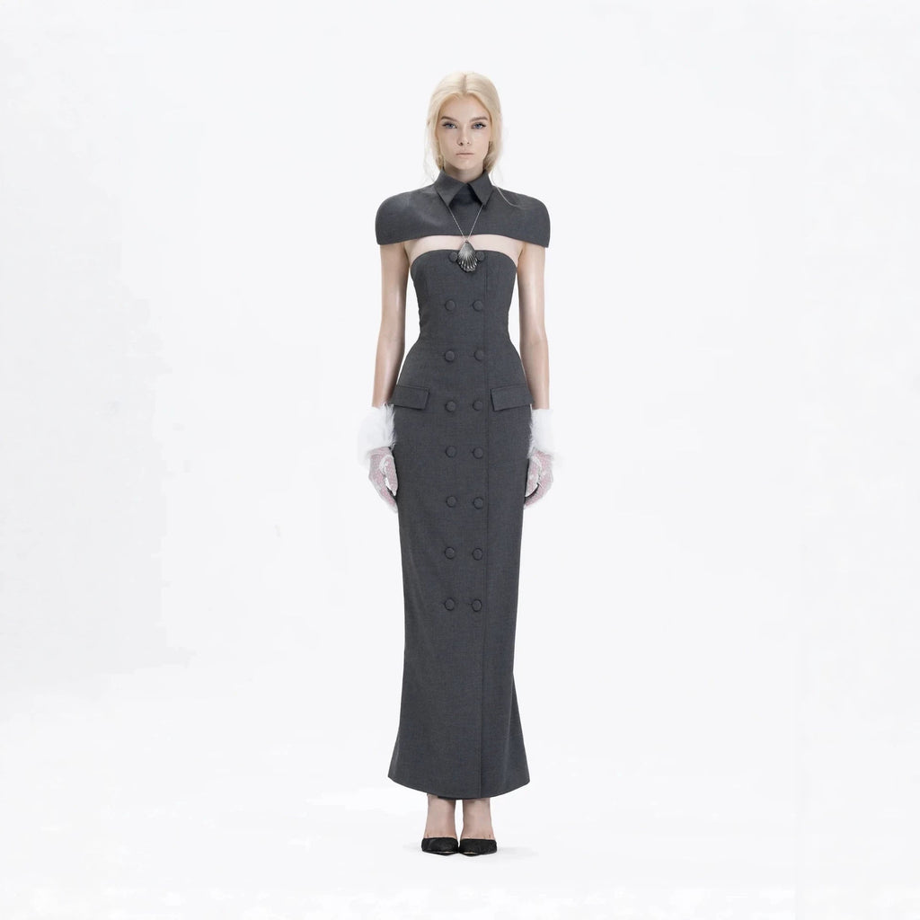 Flowering Girl Women Double-breasted strapless sleeveless suit with lapel - grey