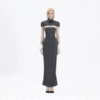 Flowering Girl Women Double-breasted strapless sleeveless suit with lapel - grey
