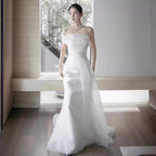 Lisa In a Simple Yet Elegant White French-Style One-Shoulder Mermaid Maxi Dress