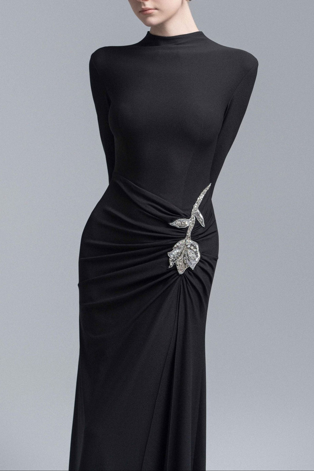 Flowering Girl Women Hedwig Rose Embellished Gathered Sheath Gown In Black