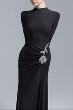 Flowering Girl Women Hedwig Rose Embellished Gathered Sheath Gown In Black