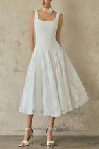 kitty square neck lace maxi dress in white