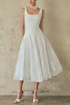 Kitty Square Neck Lace Maxi Dress In White