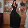 New Winter Style Sheer V-Neck Lace-Trimmed Maxi Dress