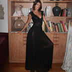 New Winter Style Sheer V-Neck Lace-Trimmed Maxi Dress