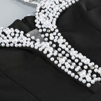 Flowering Girl Women Halter Pearl Crystal-Trim Gown in black