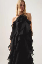 Flowering Girl Women halterneck flounced maxi dress in black