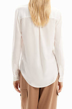 White Sunflower & Text Print Long Sleeve Button-Down Shirt