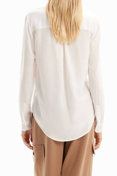 White Sunflower & Text Print Long Sleeve Button-Down Shirt