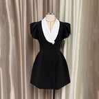 Aaliyah v-Neck a-Line Mini Dress In Black
