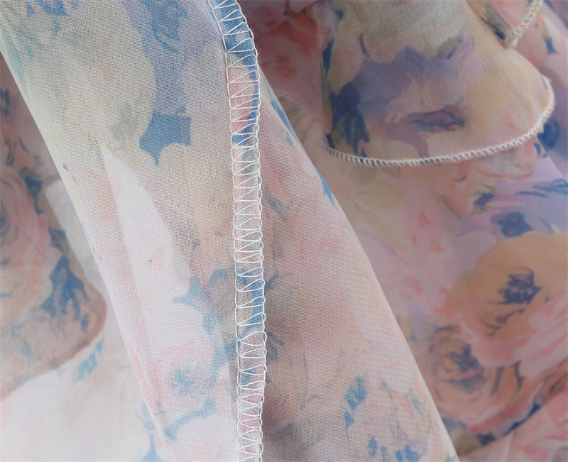 Flowering Girl Women rebecca Floral print ruffle backless maxi dress - blue